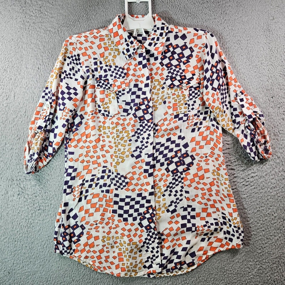 Cabi Tunic‎ Shirt Top Blouse Women Small Geometric Print Purple Orange White